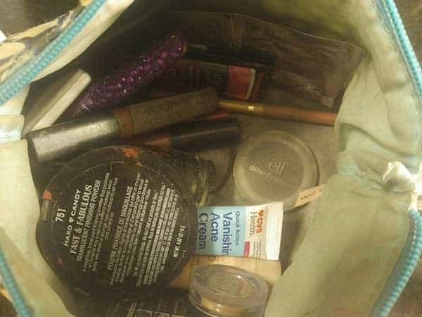 makeup spilled in bag