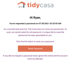 Password reset email